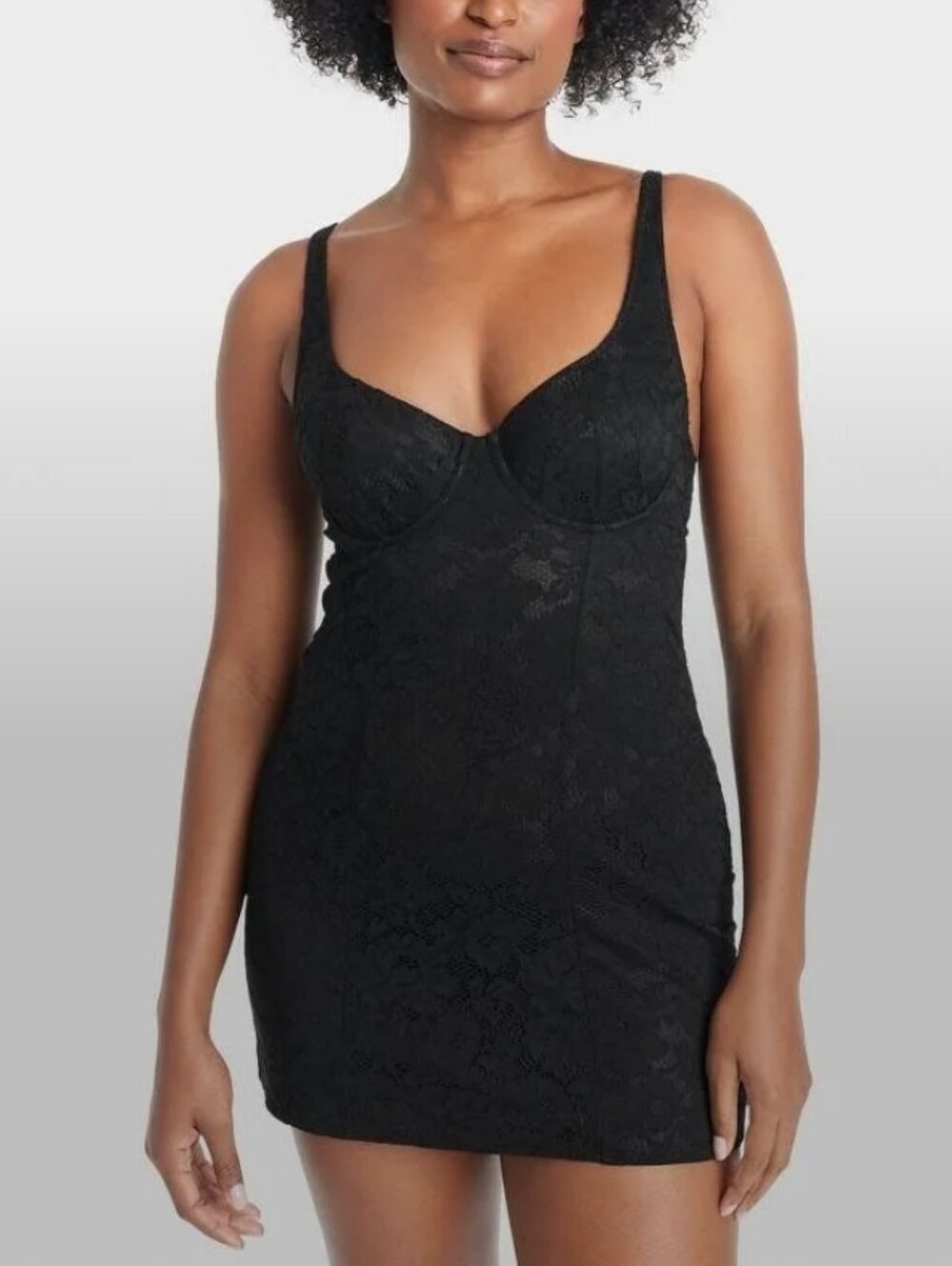 Auden Allover Lace Bodycon Lingerie Dress. Black. Size Large.